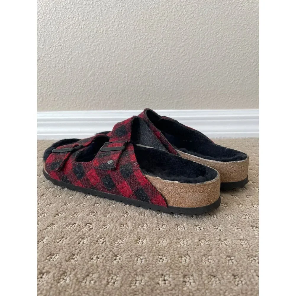 Birkenstock Arizona Shearling Sandals Men 45 US‎ 12 Red Black Wool Adjustable